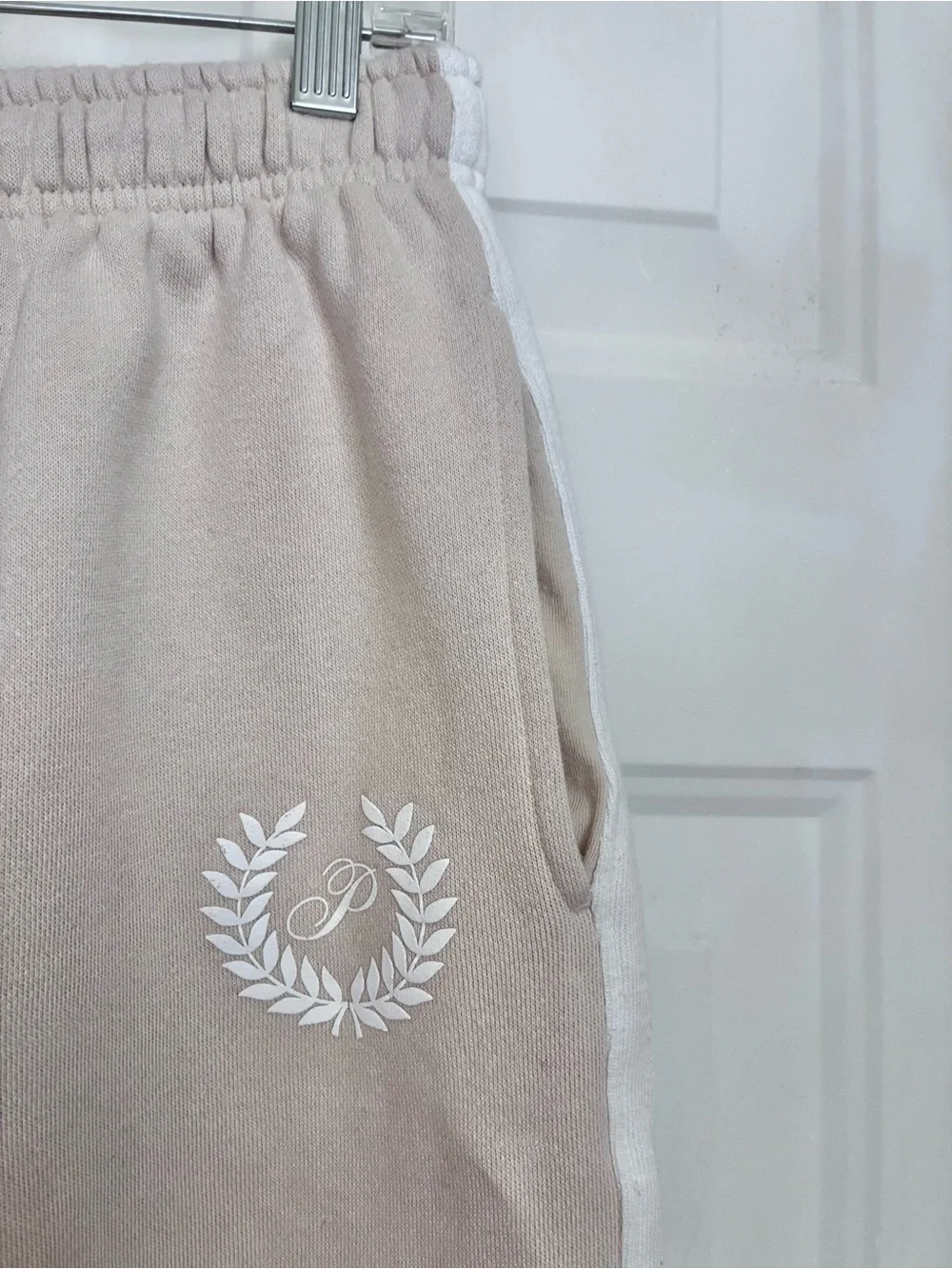 Victoria’s Secret PINK Beige White Cropped Hoodie Jogger Sweat Set M XXL